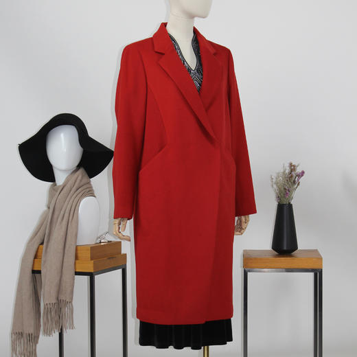 FOCALS福柯斯冬季新款西服领中长款纯色羊毛大衣外套FYW8K082JR 商品图1