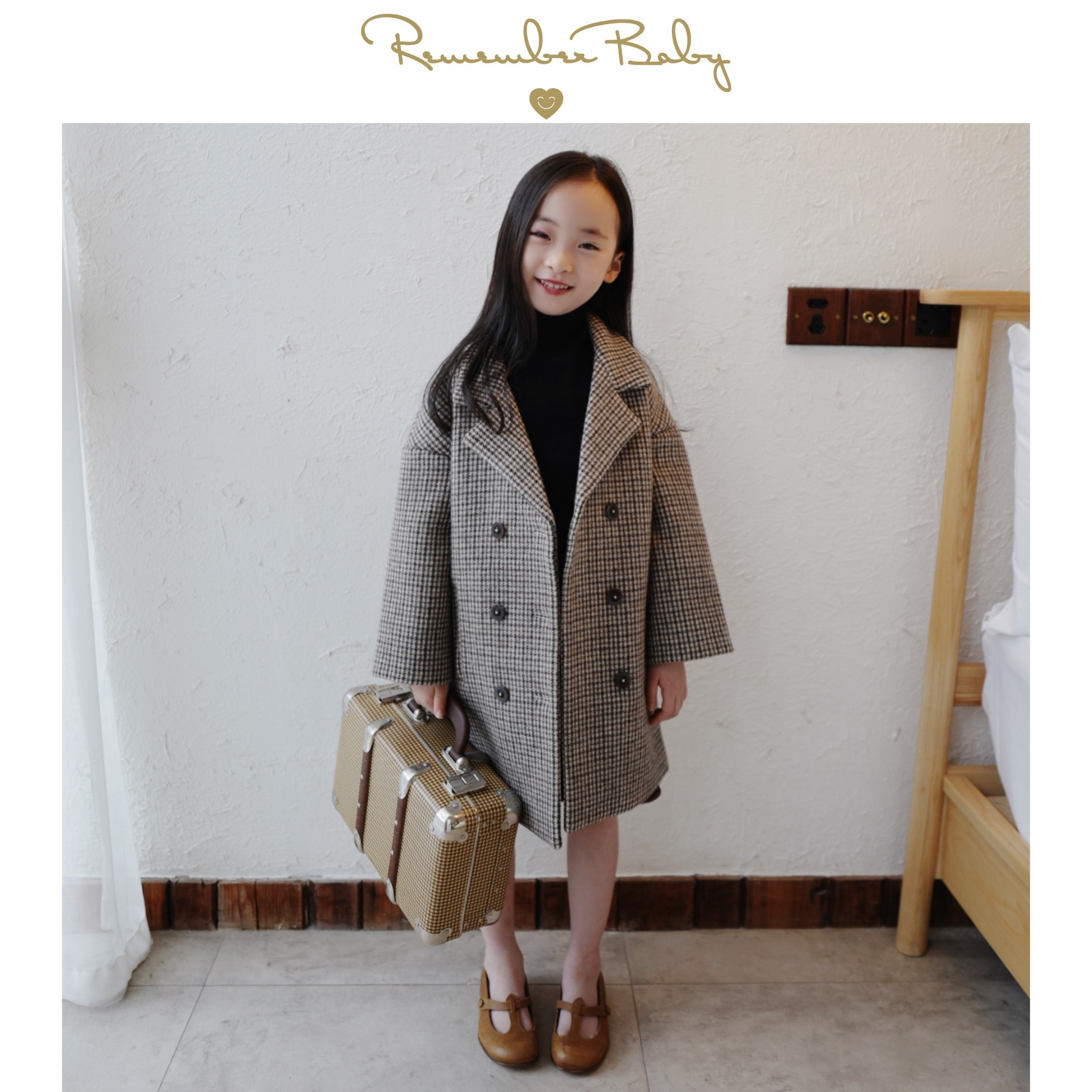 现货 / RETRO | 亲子款 进口面料制 时髦千鸟格双排扣羊毛大衣