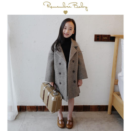 现货 / RETRO | 亲子款 进口面料制 时髦千鸟格双排扣羊毛大衣 商品图0