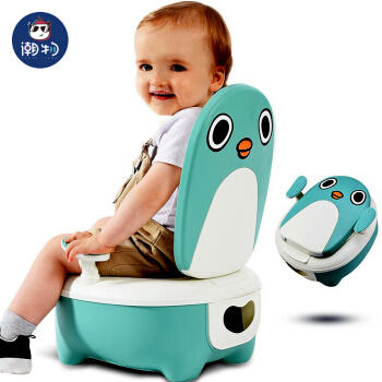 潮物 儿童坐便器宝宝马桶婴幼儿便盆男女小孩尿盆婴儿座便器男女宝宝厕所辅助器 升级企鹅款绿色 商品图0