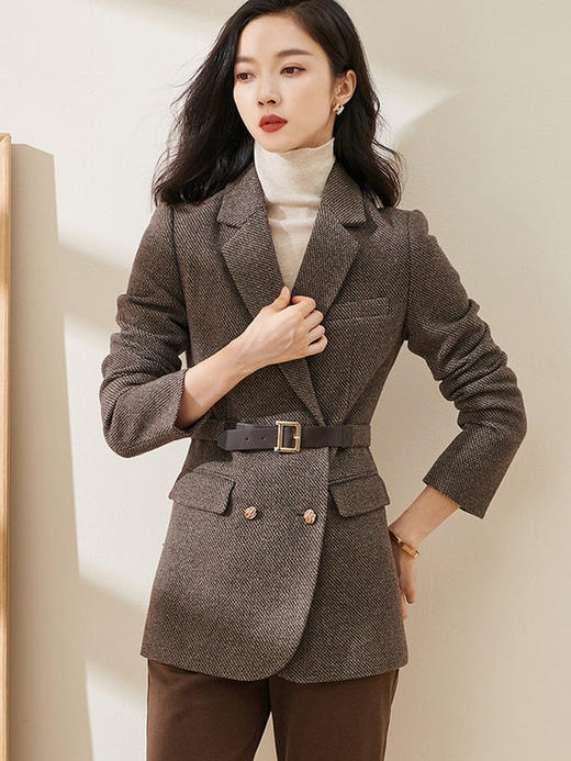 剩M 米思阳2026春季通勤职业西装毛呢外套系带修身小个子大衣2471 商品图1