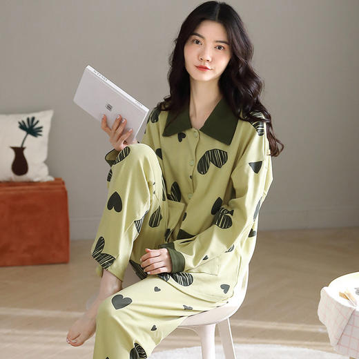 【100%双面全棉】新品秋冬款女睡衣纯棉舒适韩版可爱印花可外穿全棉家居服套装翻领 商品图12