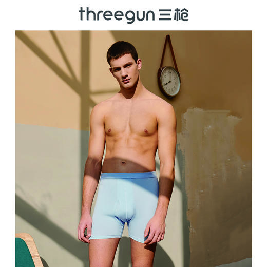 Threegun三枪 【舒肤棉】罗纹弹力男士平角内裤四角内裤（1条装）-50036B911 商品图1