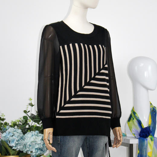 FOCALS福柯斯女装秋季新款圆领套头上衣条纹毛衫针织衫FYLAM025NM 商品图1