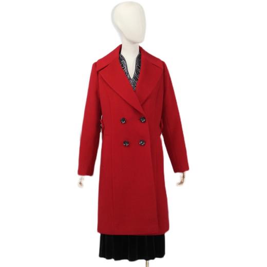 FOCALS福柯斯冬季新款中长款双排扣西装领纯色羊毛大衣FYLDK717R7 商品图4