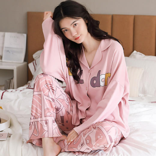 【100%双面全棉】新品秋冬款女睡衣纯棉舒适韩版可爱印花可外穿全棉家居服套装翻领 商品图9