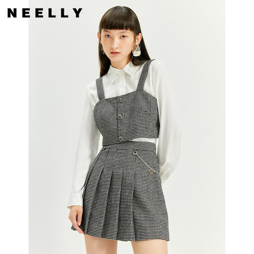 NEELLY纳俪西装领白色衬衫女新款2021年冬季简约内搭设计感两件套N21101B01015 商品图2