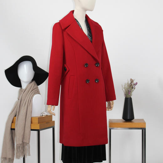 FOCALS福柯斯冬季新款中长款双排扣西装领纯色羊毛大衣FYLDK717R7 商品图1