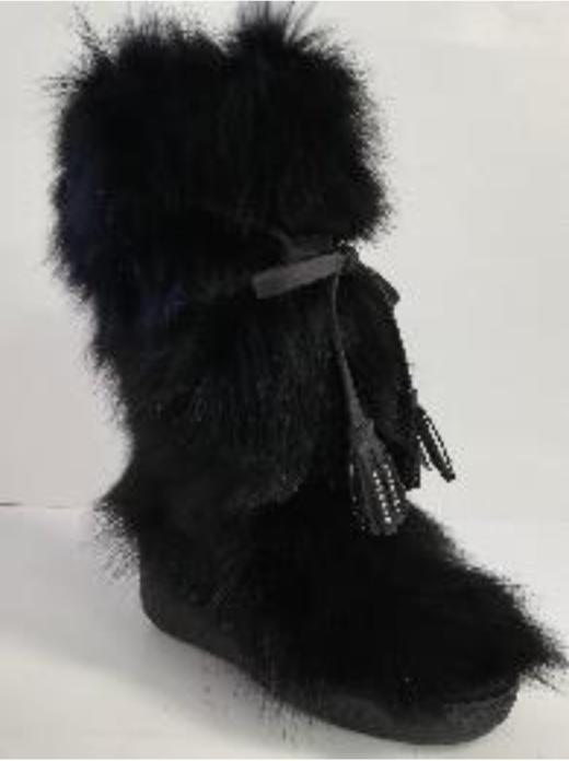 Diavolezza - Tall Fur Boots W Tassels W Wedge - Black 女装 毛毛靴 黑色 商品图1