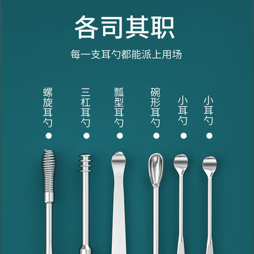 【19.9抢！6件套采耳工具】挖一下爽翻天！德国工艺掏耳神器礼盒装，舒适采耳，不伤耳！不锈钢挖耳勺套装干净清洁 商品图1