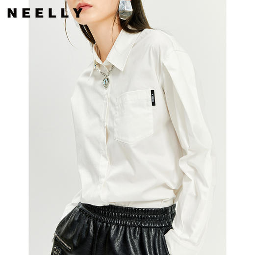 NEELLY纳俪衬衫女新款2021年白色设计感小众长袖时尚洋气上衣新款 商品图0