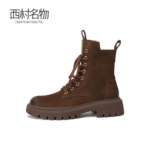 西村名物2021冬季新款真皮马丁靴女高帮短靴女百搭增高帅气T21DS45101 商品图2