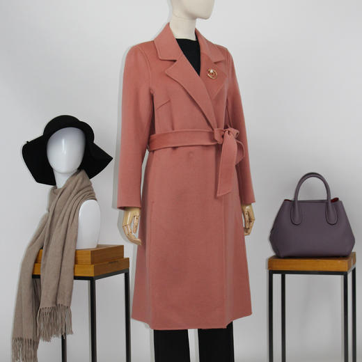 FOCALS福柯斯冬季新款长袖修身中长款纯色双面羊毛大衣FRGDK733PR 商品图1