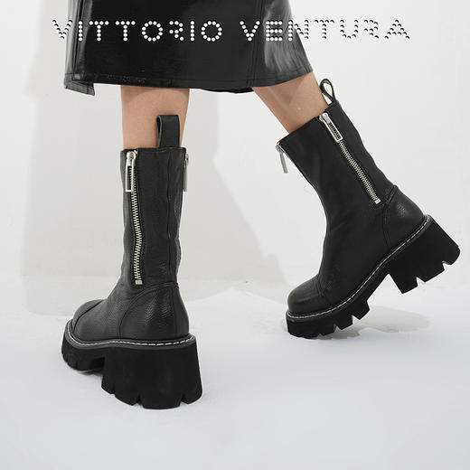 预售|VITTORIO VENTURA【徐璐同款】薇薇燃荔枝纹牛皮轻厚底拉链马丁靴（默认顺丰到付 联系客服报销）.潮快闪[ 福利品] 商品图3