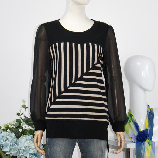 FOCALS福柯斯女装秋季新款圆领套头上衣条纹毛衫针织衫FYLAM025NM 商品图0