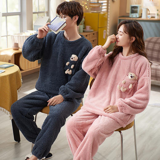 【健康好棉质 温暖冬日】珊瑚绒情侣睡衣秋冬款加厚保暖男睡衣女冬季柔软法兰绒御寒家居服套装 商品图13