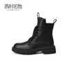 西村名物2021冬季新款女真皮鞋英伦风短靴低跟单靴中筒靴子T21DS45111 商品缩略图2