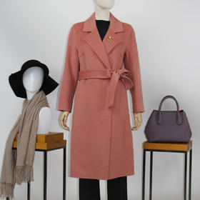 FOCALS福柯斯冬季新款长袖修身中长款纯色双面羊毛大衣FRGDK733PR