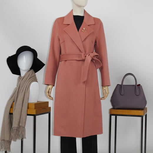 FOCALS福柯斯冬季新款长袖修身中长款纯色双面羊毛大衣FRGDK733PR 商品图0