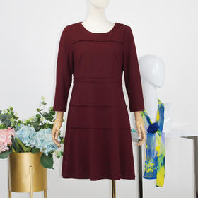 FOCALS福柯斯秋冬季羊毛针织套头圆领七分袖修身连衣裙FYLAX012