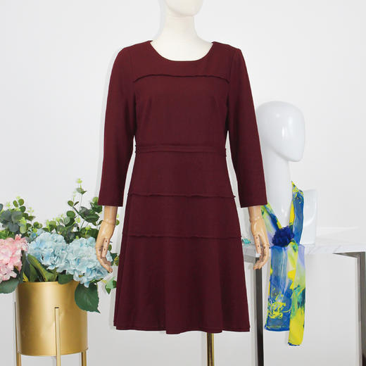 FOCALS福柯斯秋冬季羊毛针织套头圆领七分袖修身连衣裙FYLAX012 商品图0