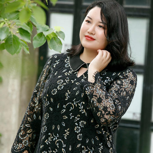 高端大码女装阔太太蕾丝连衣裙秋新款胖mm时尚裙子Q121200 商品图4