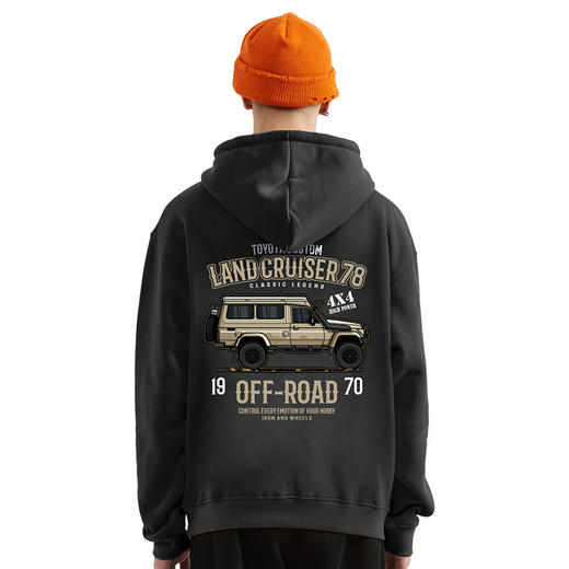 丰田LC系列经典越野车图案带帽抓绒套头卫衣oversize版型个性休闲款NMT-1719 商品图1