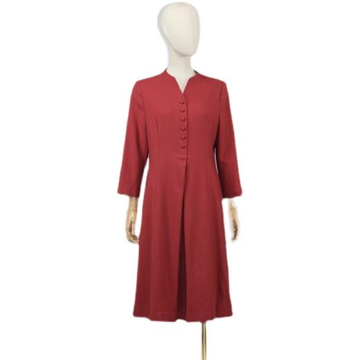 FOCALS福柯斯秋季精细羊毛七分袖修身A摆纯色连衣裙F20AX016R8 商品图4