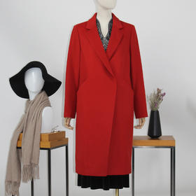 FOCALS福柯斯冬季新款西服领中长款纯色羊毛大衣外套FYW8K082JR