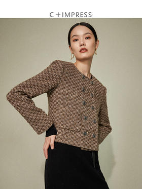 西嘉C+IMPRESS/西嘉编织粗花呢 小香风外套女短款经典双排扣高端上衣WT2104002