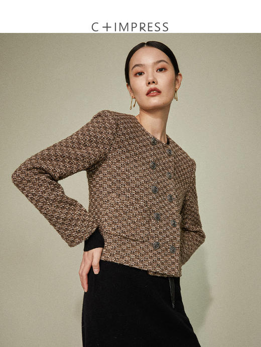 西嘉C+IMPRESS/西嘉编织粗花呢 小香风外套女短款经典双排扣高端上衣WT2104002 商品图0