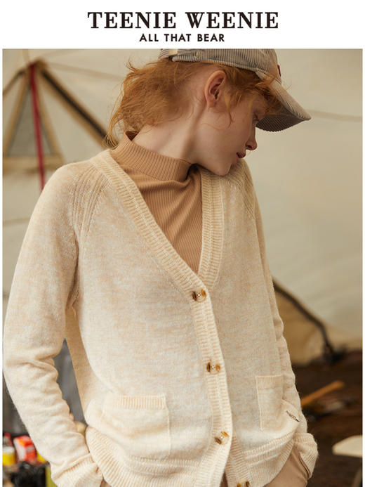 TeenieWeenie小熊V领针织衫开衫毛衣外套修身显瘦外穿女2021冬款TTCK214902T 商品图1