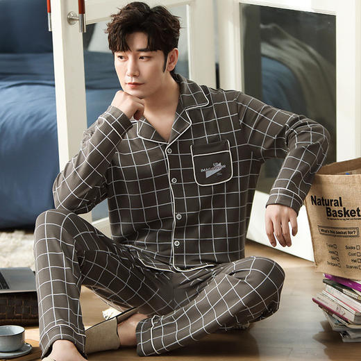 【质地柔软 100%纯棉】新款休闲睡衣男纯棉秋冬季长袖长裤翻领男款可外穿家居服套装 商品图11