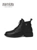 西村名物2021冬季新款真皮马丁靴粗跟黑色系带单靴英伦短靴X21DS44901 商品缩略图1