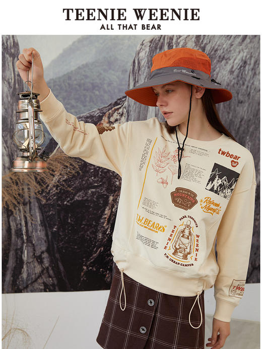 TeenieWeenie小熊圆领套头宽松韩版显瘦卫衣短款上衣抽绳松紧女冬TTMA214902T 商品图1