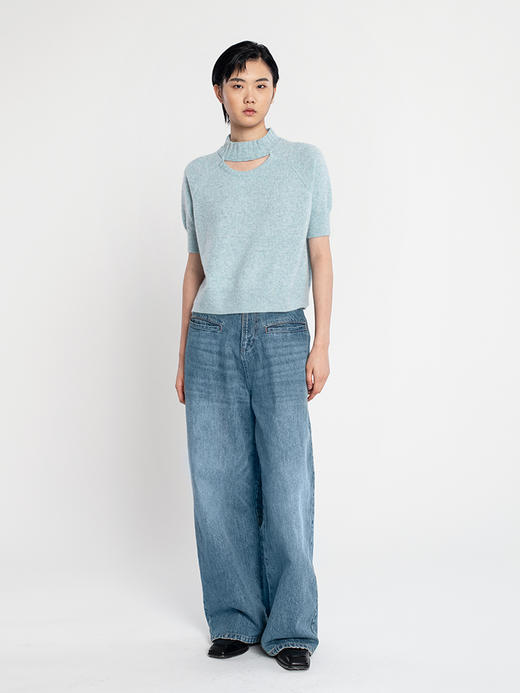 女士2021新款纯山羊绒半高圆领短袖套头衫 商品图2