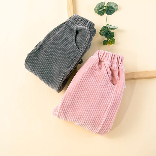 贝贝怡女童春秋冬甜美宝宝花边天鹅绒抽条长裤百搭裤子 商品图4