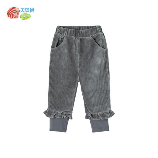 贝贝怡女童春秋冬甜美宝宝花边天鹅绒抽条长裤百搭裤子 商品图9