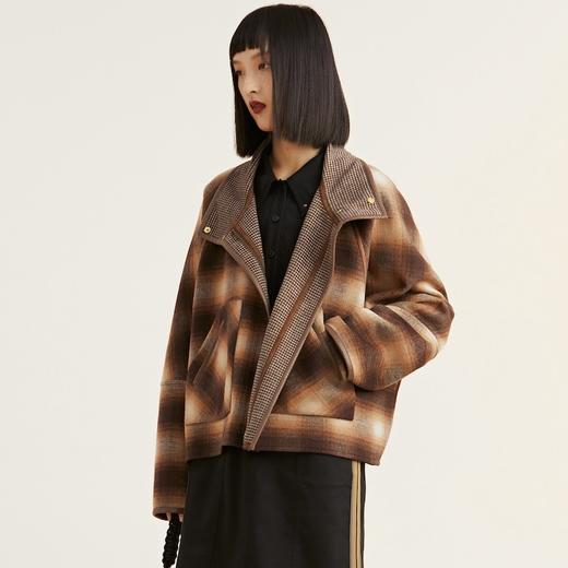 MIIDII谜底2021冬新款复古格纹宽松短款呢子外套女214MW2413 商品图1