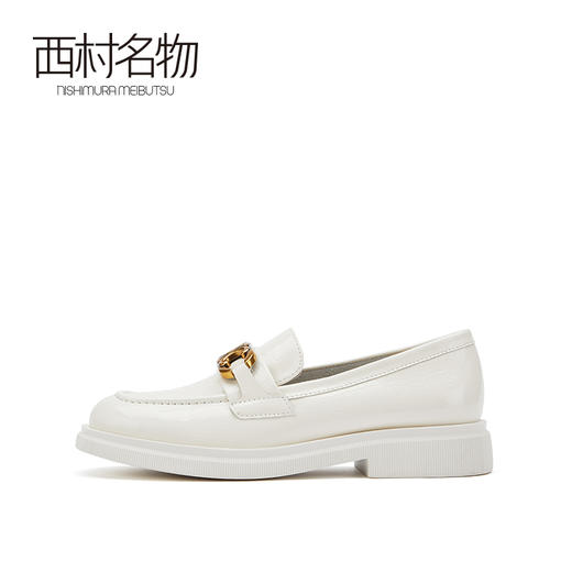 西村名物2021秋季新款真皮松糕鞋厚底英伦风漆皮单鞋一脚蹬X21CM33251 商品图1