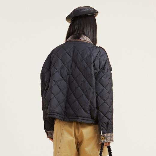 谜底2021冬新款复古运动风拼接粗花呢短款羽绒服女214MY2431 商品图2