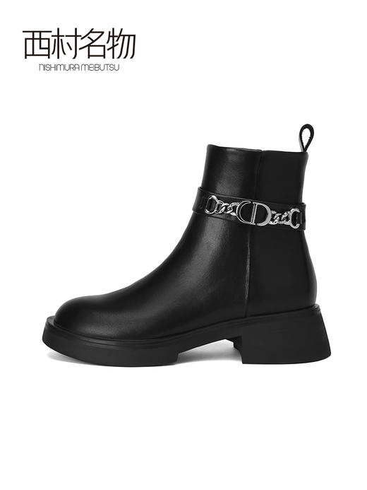 西村名物2021秋冬新款靴子粗高跟英伦百搭皮靴短靴切尔西靴T21DS45241 商品图1