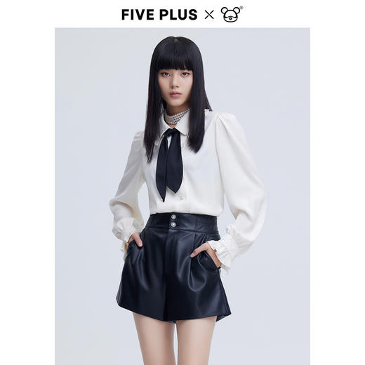 FIVE PLUS2021新款女冬装5+星际熊仿皮阔腿裤女高腰宽松短裤子潮2NN4060390 商品图4