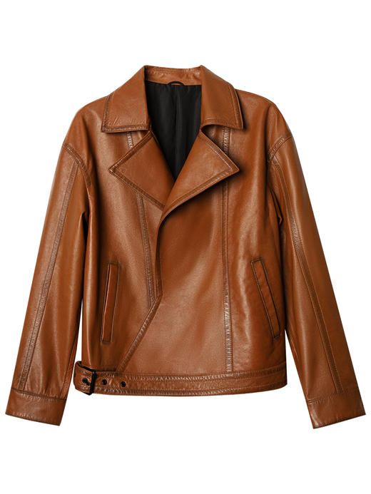 西嘉C+IMPRESS西嘉 绵羊皮擦色工艺皮衣外套女机车帅气宽松皮夹克 商品图4