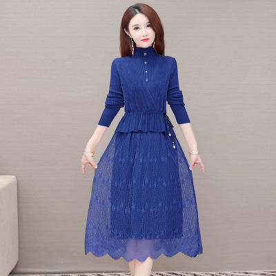 WE-ZM-BA520 时尚两件套装连衣裙女2021秋新款修身貂绒背心长袖针织毛衣打底裙 商品图4