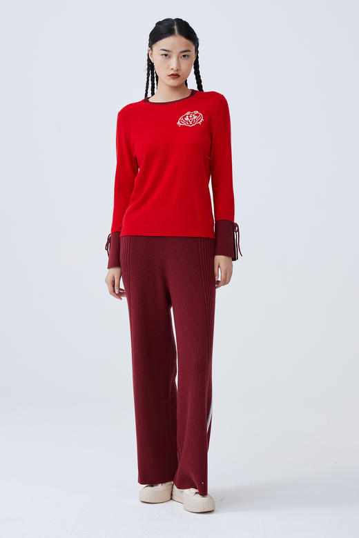 羊绒抽条针织直筒女裤 SJF93K114N 商品图4