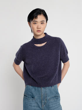 女士2021新款纯山羊绒半高圆领短袖套头衫