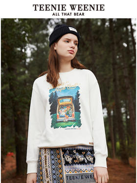 TeenieWeenie小熊圆领套头印花卫衣女宽松摩卡棕显瘦短款上衣秋冬TTMA214901T