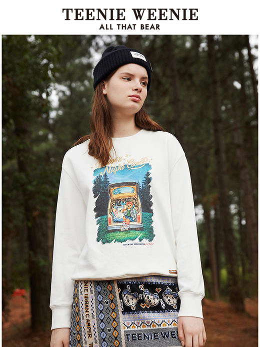 TeenieWeenie小熊圆领套头印花卫衣女宽松摩卡棕显瘦短款上衣秋冬TTMA214901T 商品图0