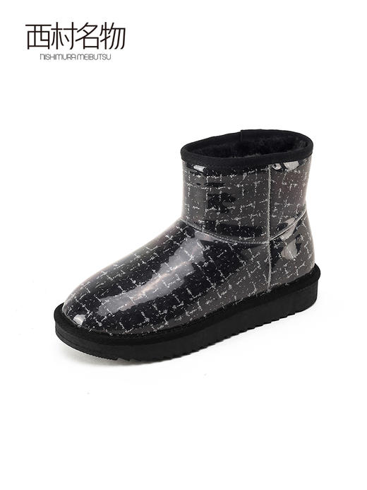 西村名物2021冬季新款网红白色雪地靴女亮面小香风加绒短靴T21DS45041 商品图1